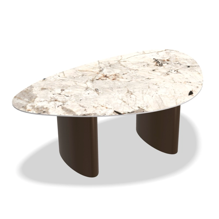 Keramische eettafel kiezelblad ellipse poot